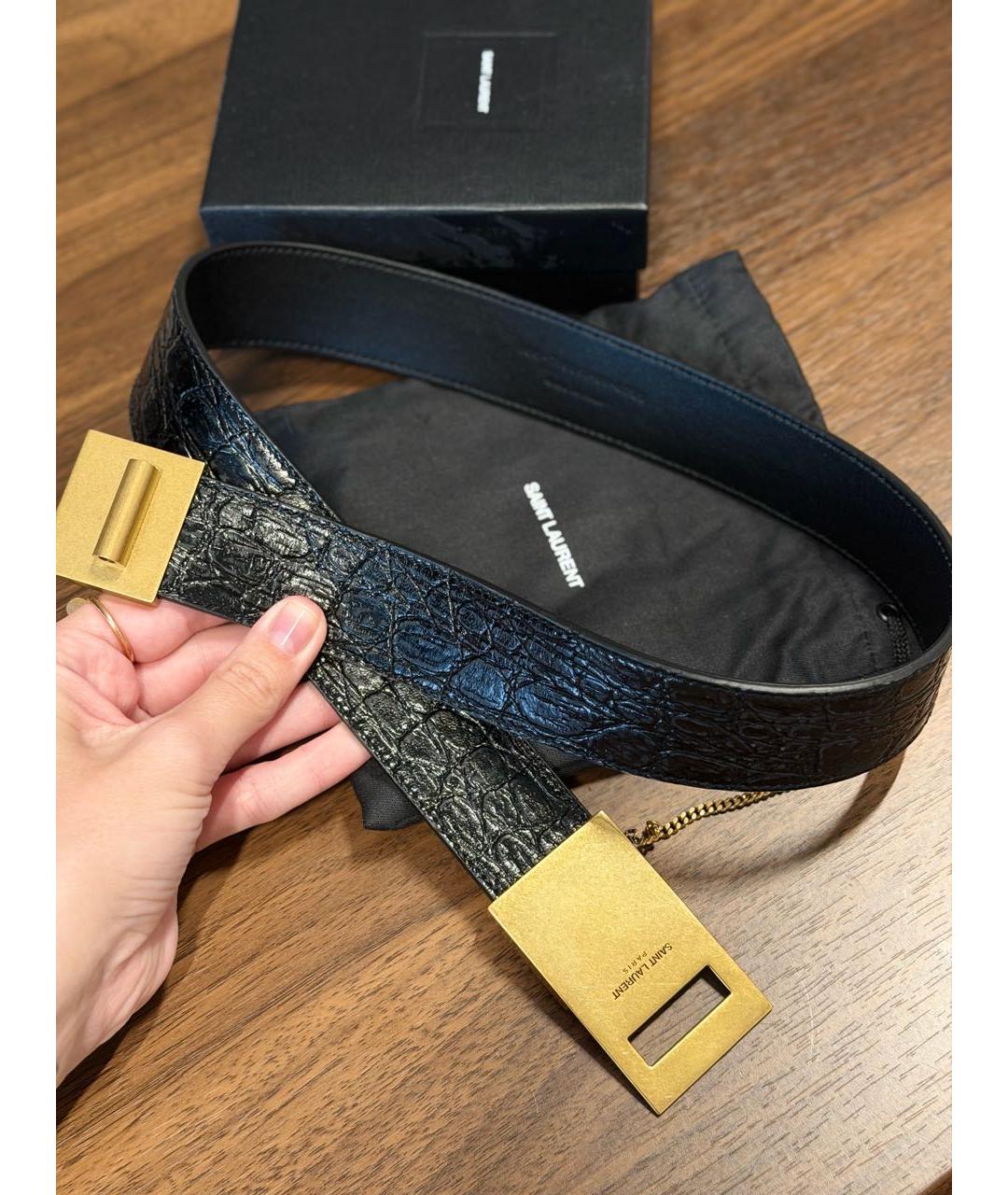 SAINT LAURENT Черный кожаный ремень, фото 5