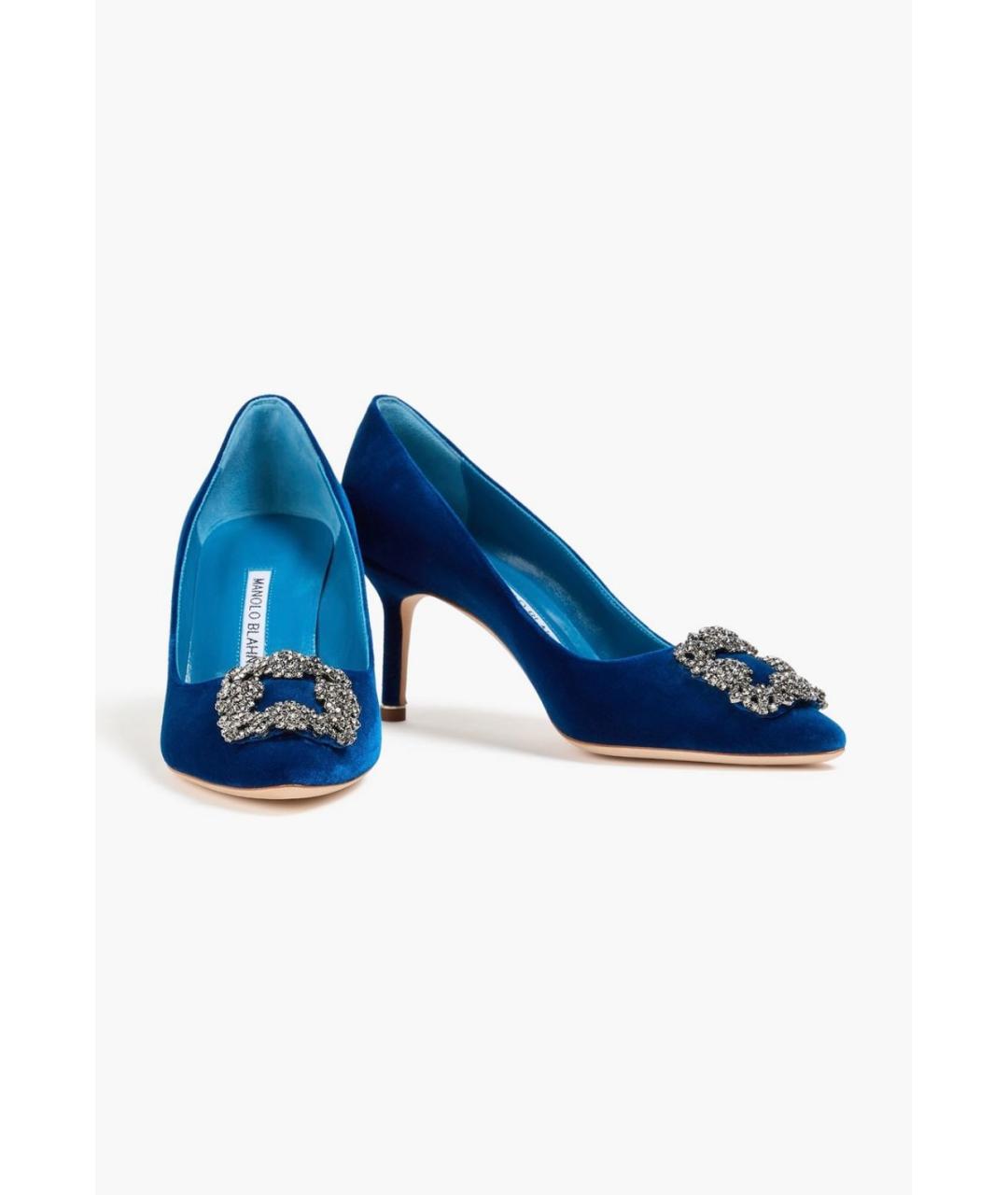 MANOLO BLAHNIK Голубые бархатные туфли, фото 2