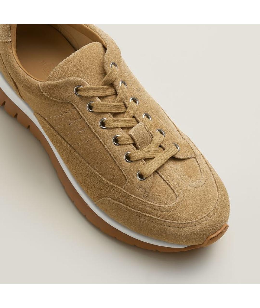 HERMES Бежевые замшевые низкие кроссовки / кеды, фото 6