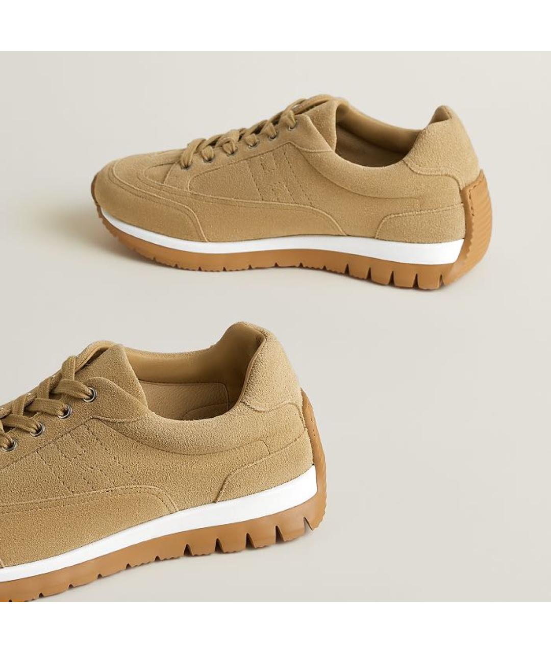 HERMES Бежевые замшевые низкие кроссовки / кеды, фото 5