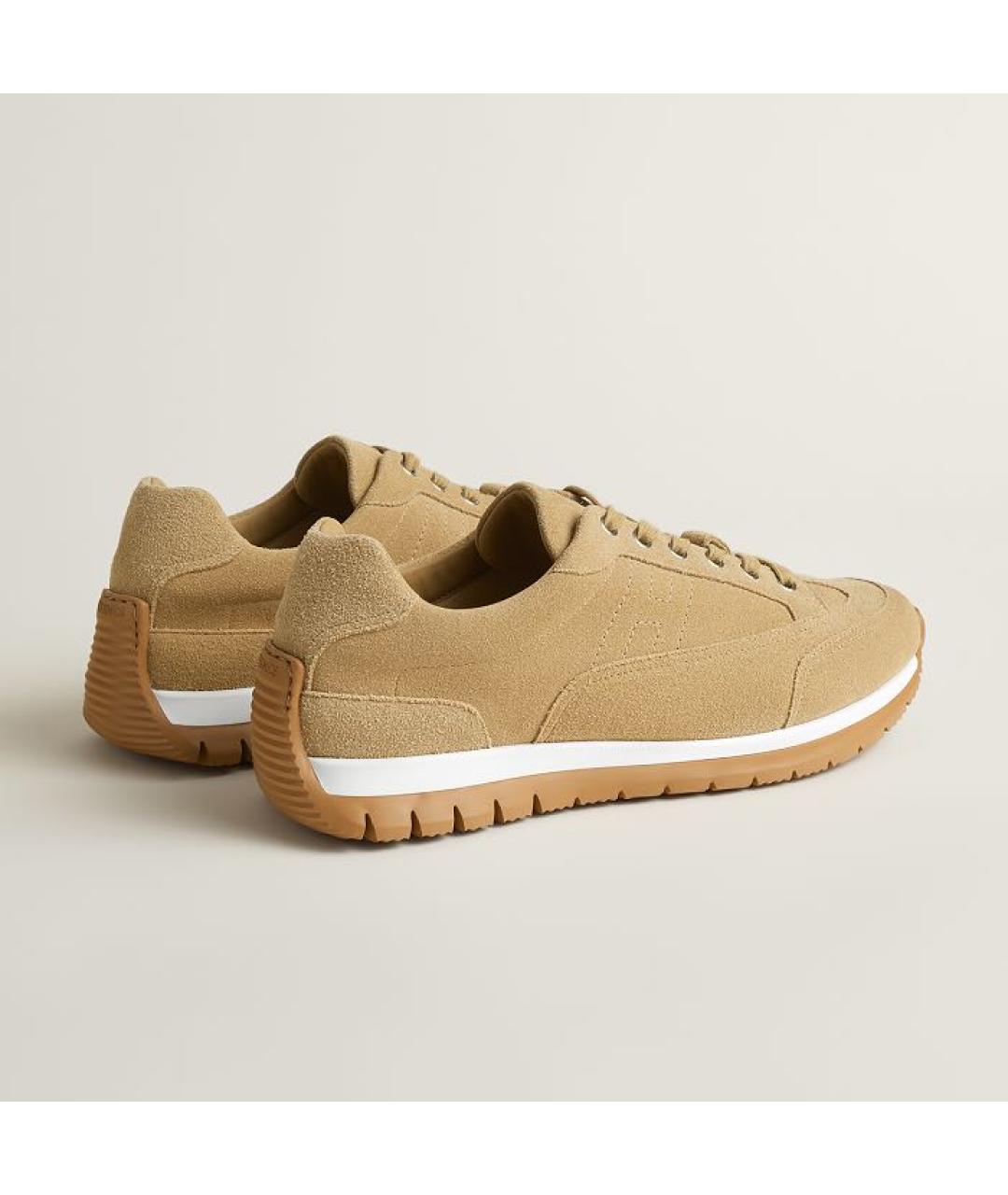 HERMES Бежевые замшевые низкие кроссовки / кеды, фото 4