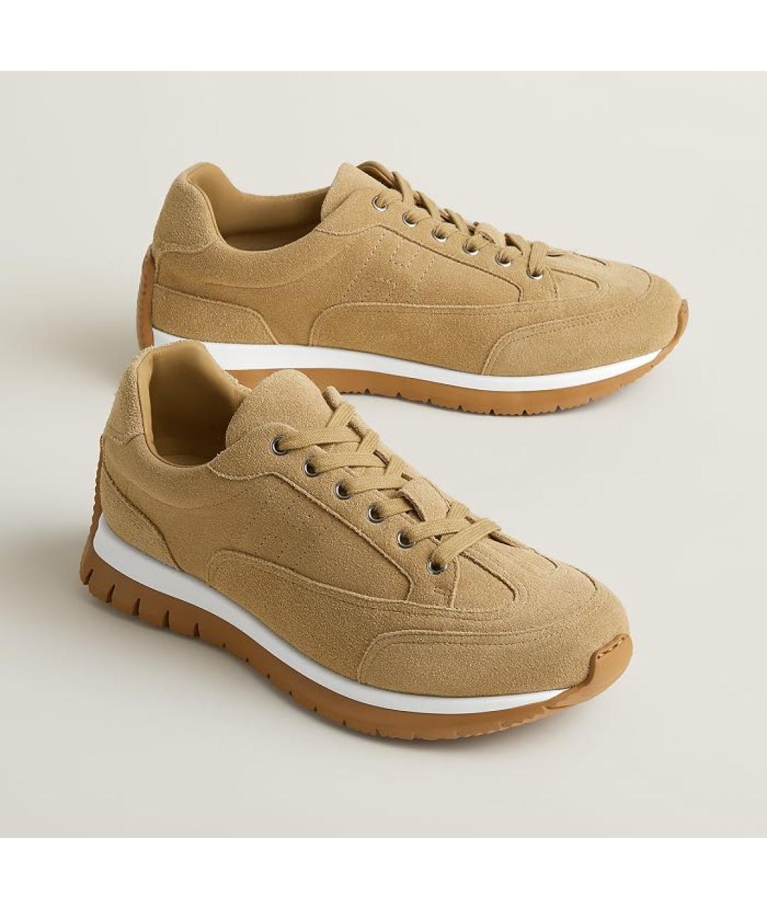 HERMES Бежевые замшевые низкие кроссовки / кеды, фото 2