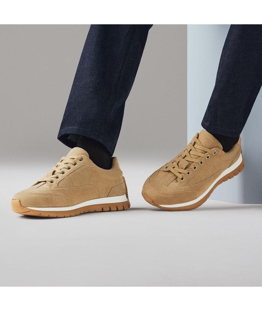 HERMES Бежевые замшевые низкие кроссовки / кеды, фото 3