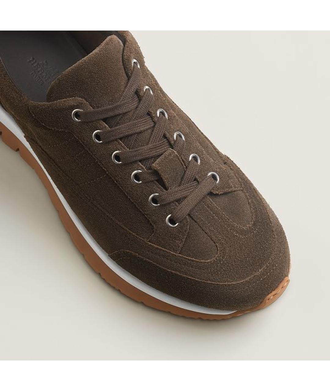 HERMES Коричневые замшевые низкие кроссовки / кеды, фото 6