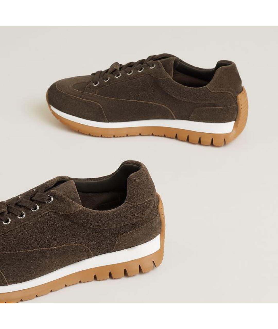 HERMES Коричневые замшевые низкие кроссовки / кеды, фото 5