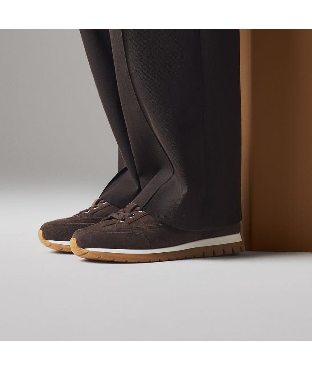 HERMES Коричневые замшевые низкие кроссовки / кеды, фото 3