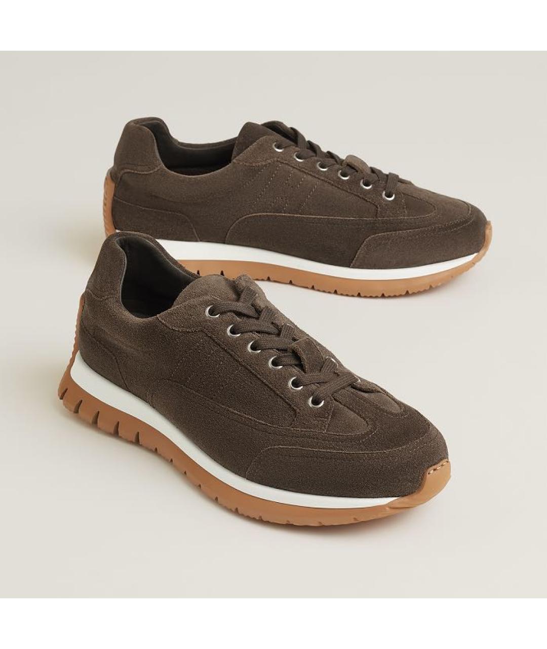 HERMES Коричневые замшевые низкие кроссовки / кеды, фото 2