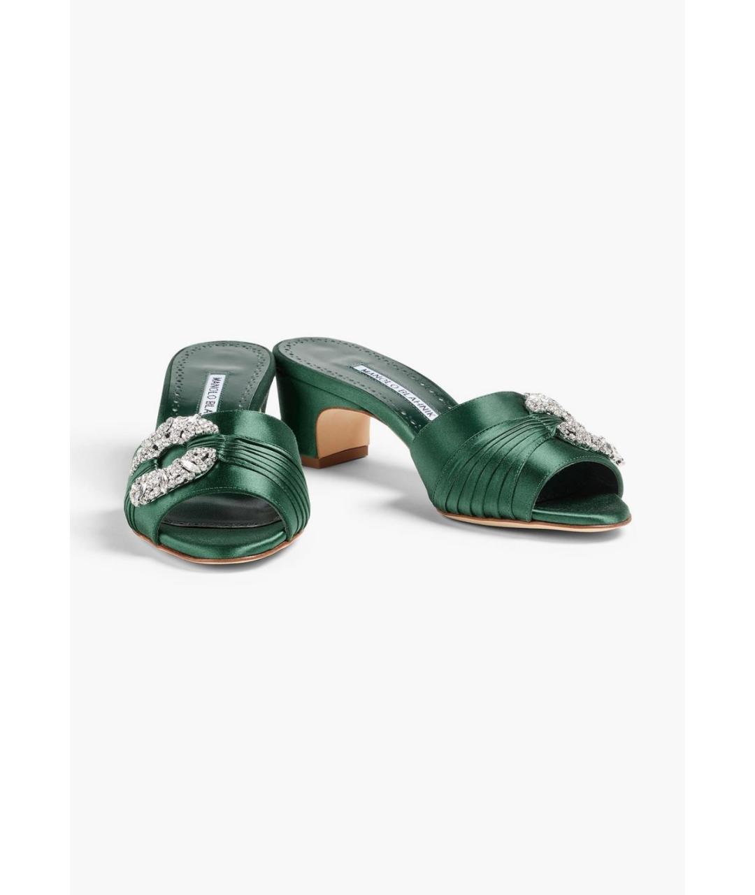 MANOLO BLAHNIK Зеленые текстильные мюли, фото 2