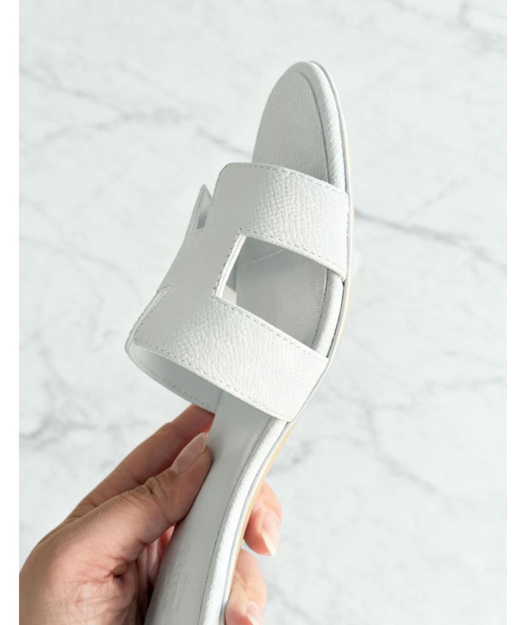 HERMES Белые кожаные шлепанцы, фото 7