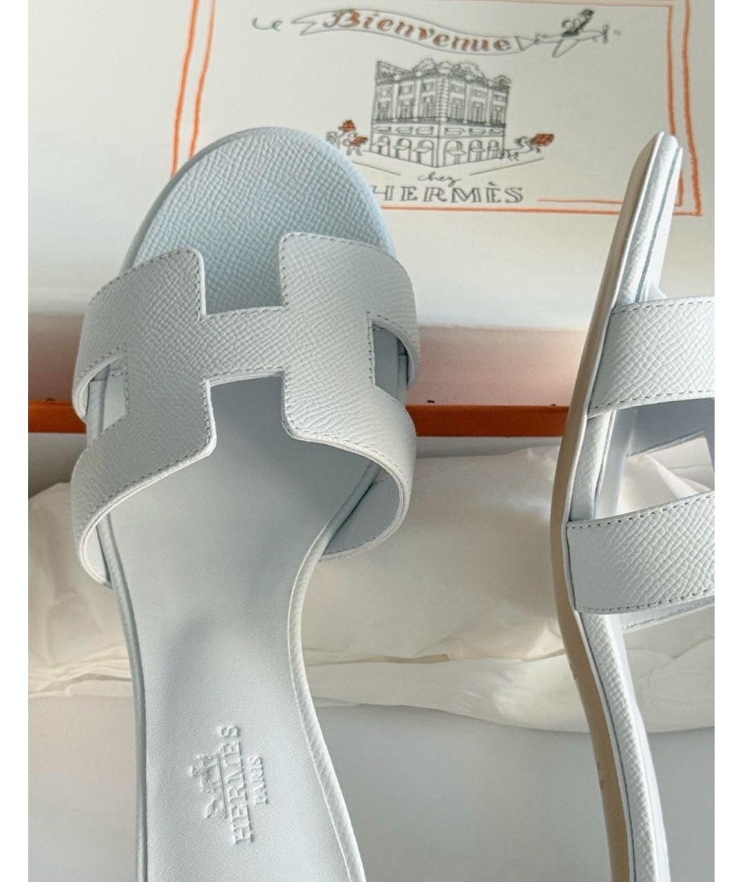 HERMES Белые кожаные шлепанцы, фото 5