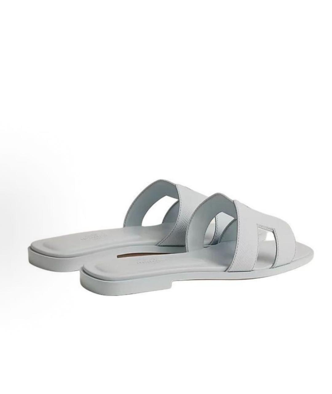 HERMES Белые кожаные шлепанцы, фото 3