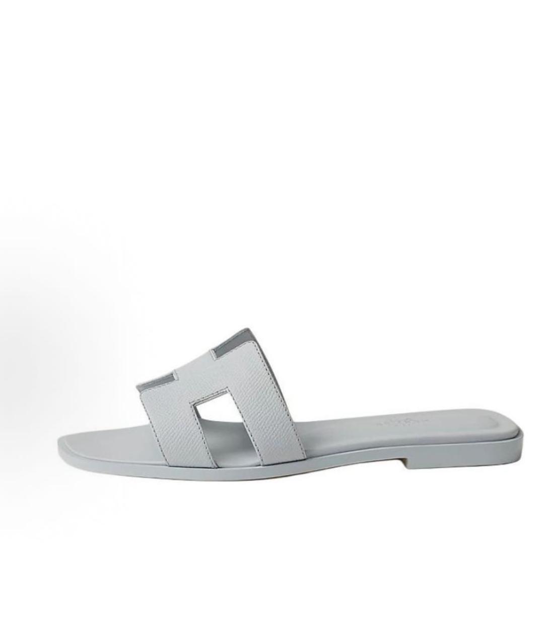 HERMES Белые кожаные шлепанцы, фото 8