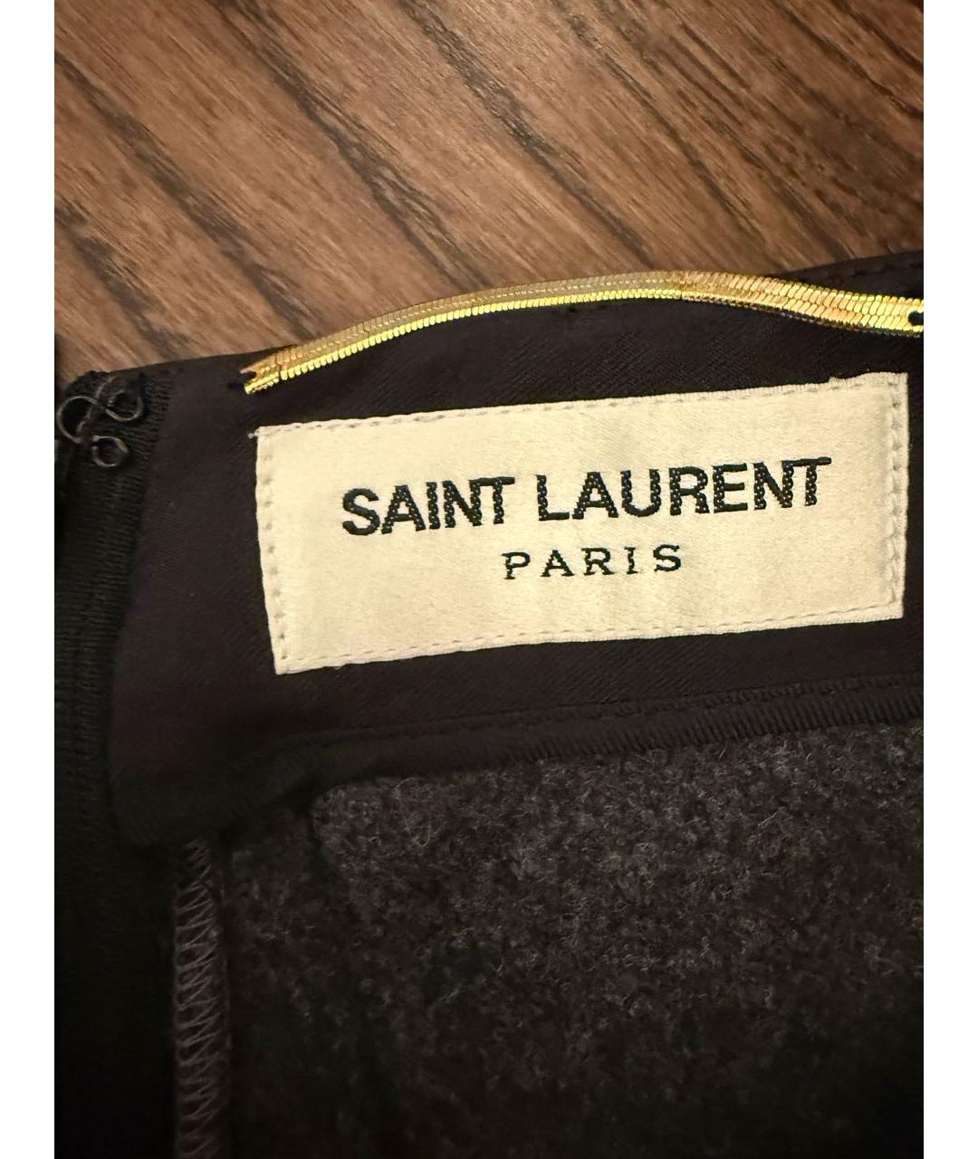 SAINT LAURENT Серая шерстяная юбка мини, фото 2