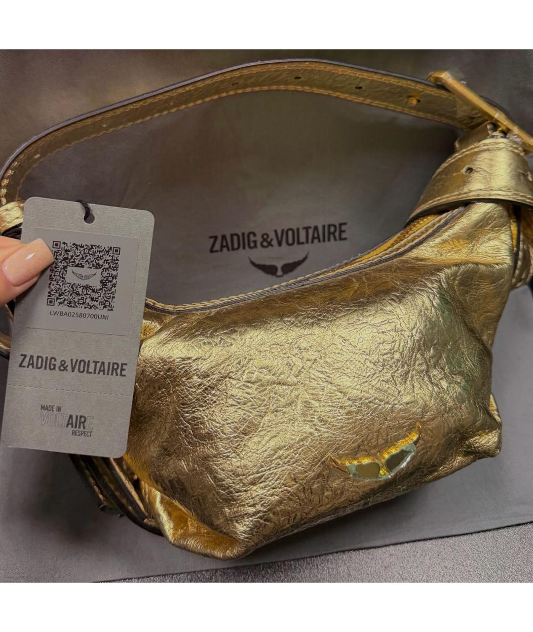 ZADIG & VOLTAIRE Золотая кожаная сумка через плечо, фото 7