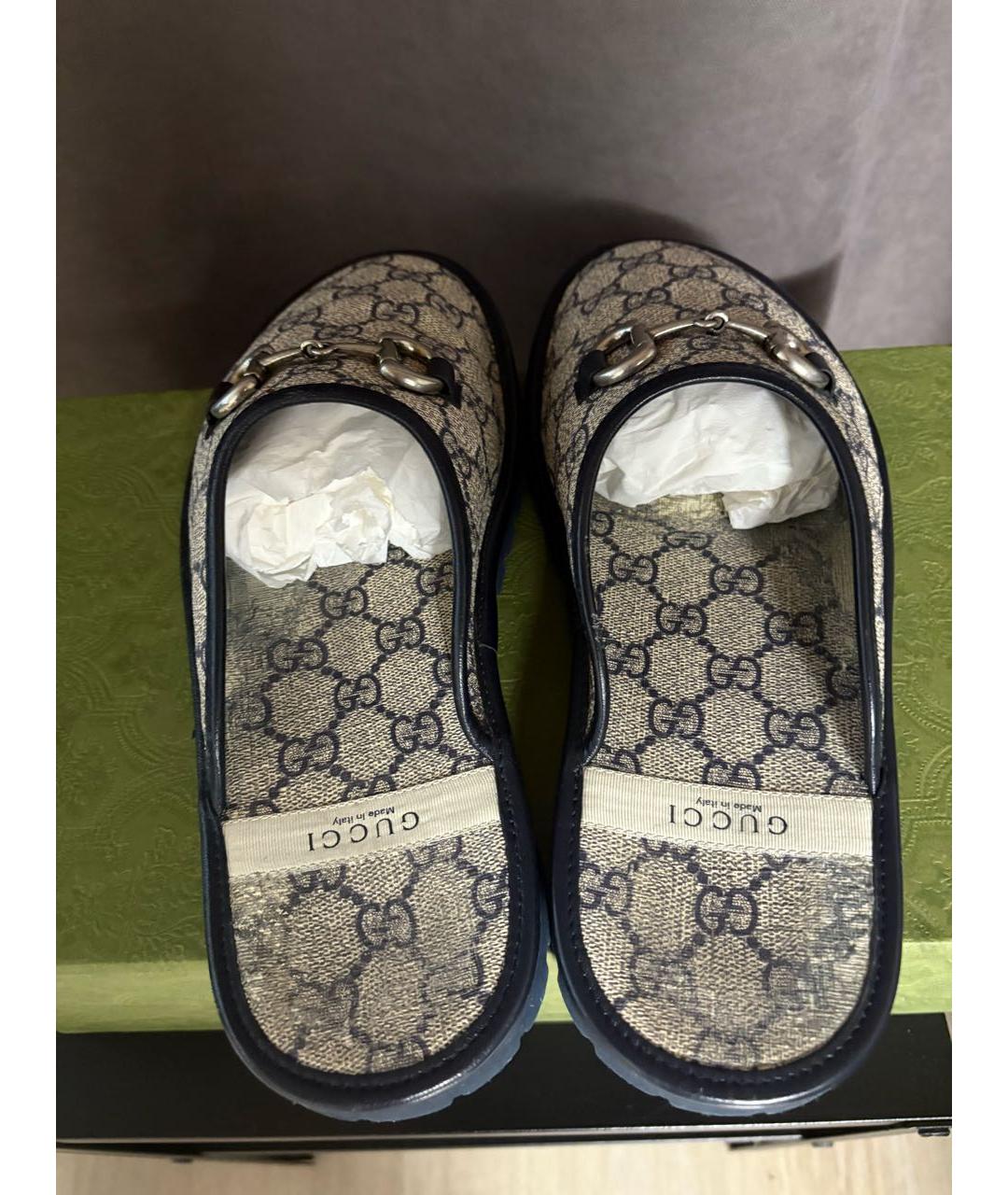 GUCCI Бежевые текстильные сабо, фото 3