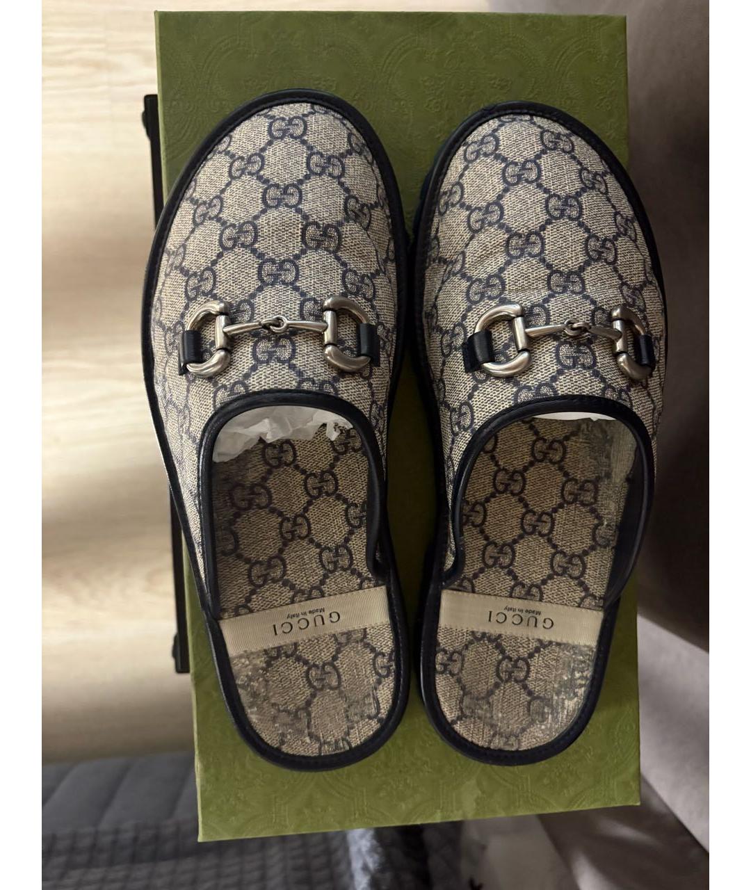 GUCCI Бежевые текстильные сабо, фото 2