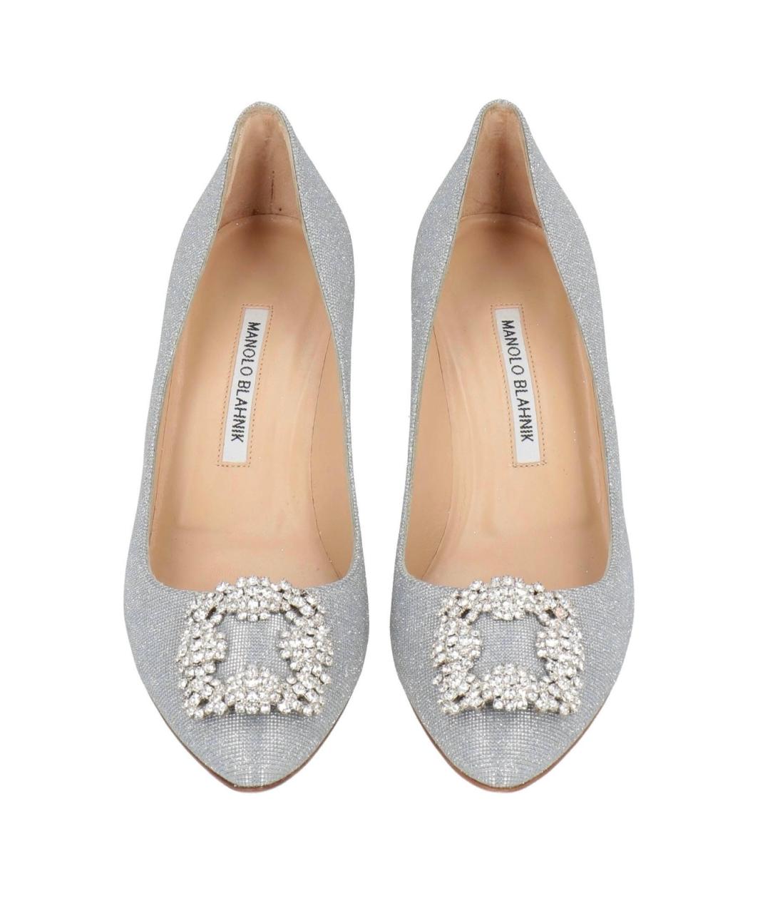 MANOLO BLAHNIK Серебряные текстильные туфли, фото 3