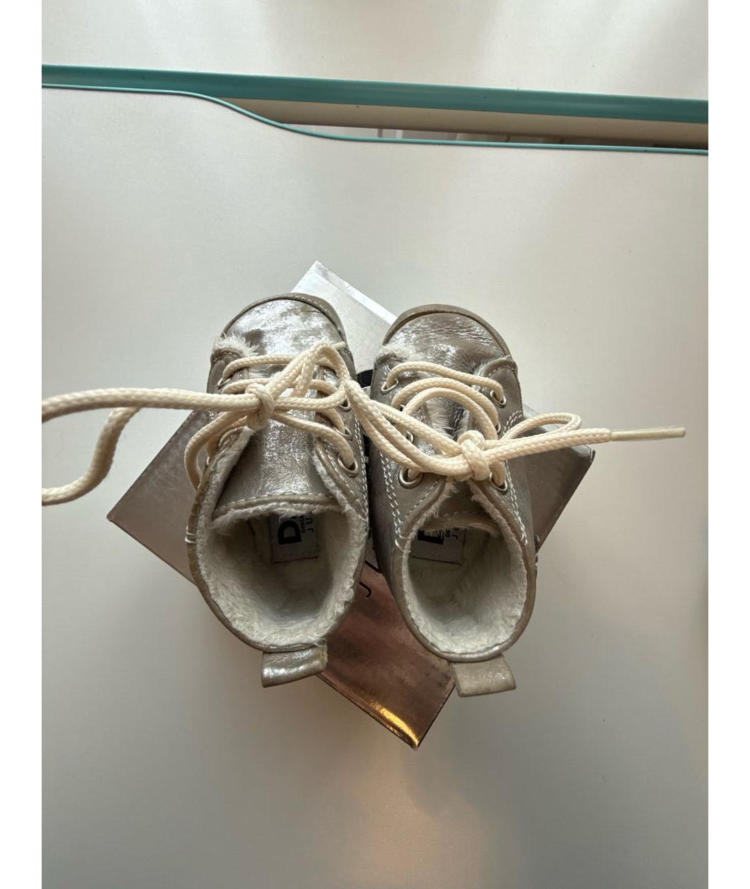 DOLCE & GABBANA KIDS Серебряные кожаные пинетки, фото 3