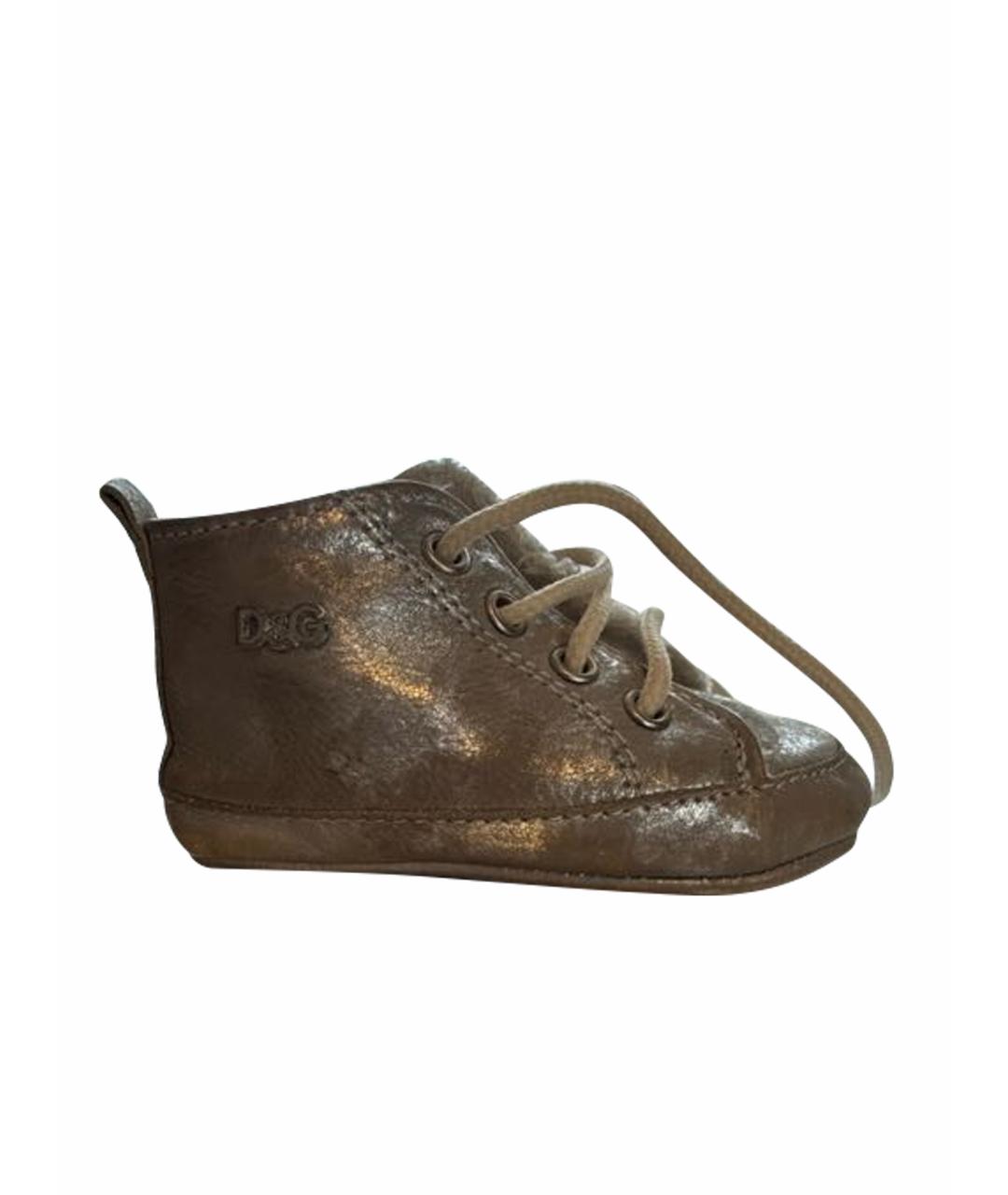 DOLCE & GABBANA KIDS Серебряные кожаные пинетки, фото 1