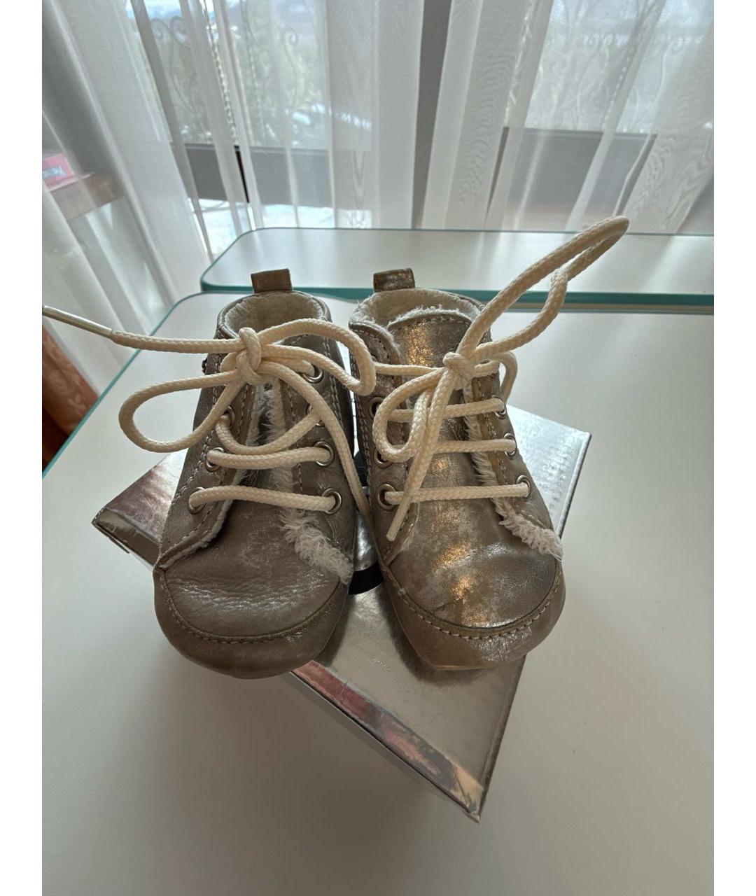 DOLCE & GABBANA KIDS Серебряные кожаные пинетки, фото 2