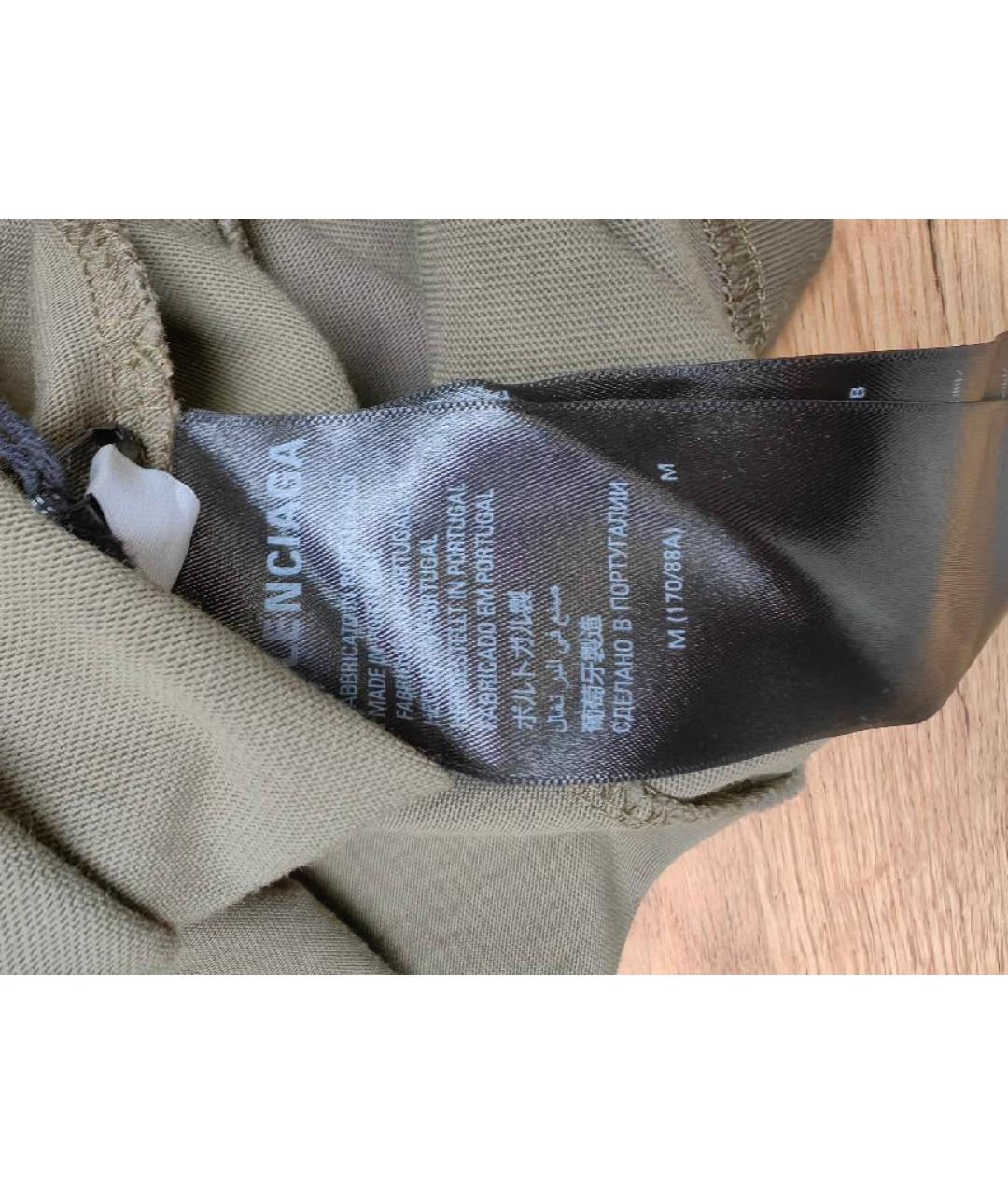 BALENCIAGA Хаки хлопковая футболка, фото 4