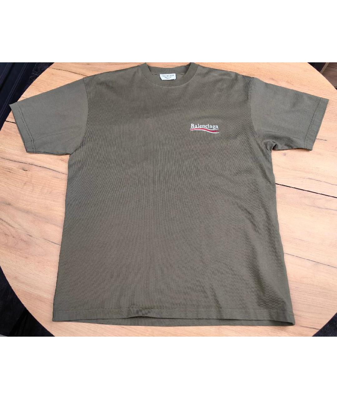 BALENCIAGA Хаки хлопковая футболка, фото 8