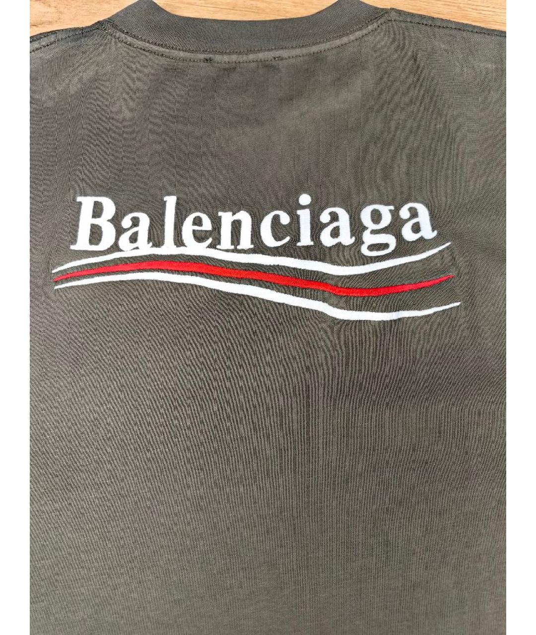 BALENCIAGA Хаки хлопковая футболка, фото 3