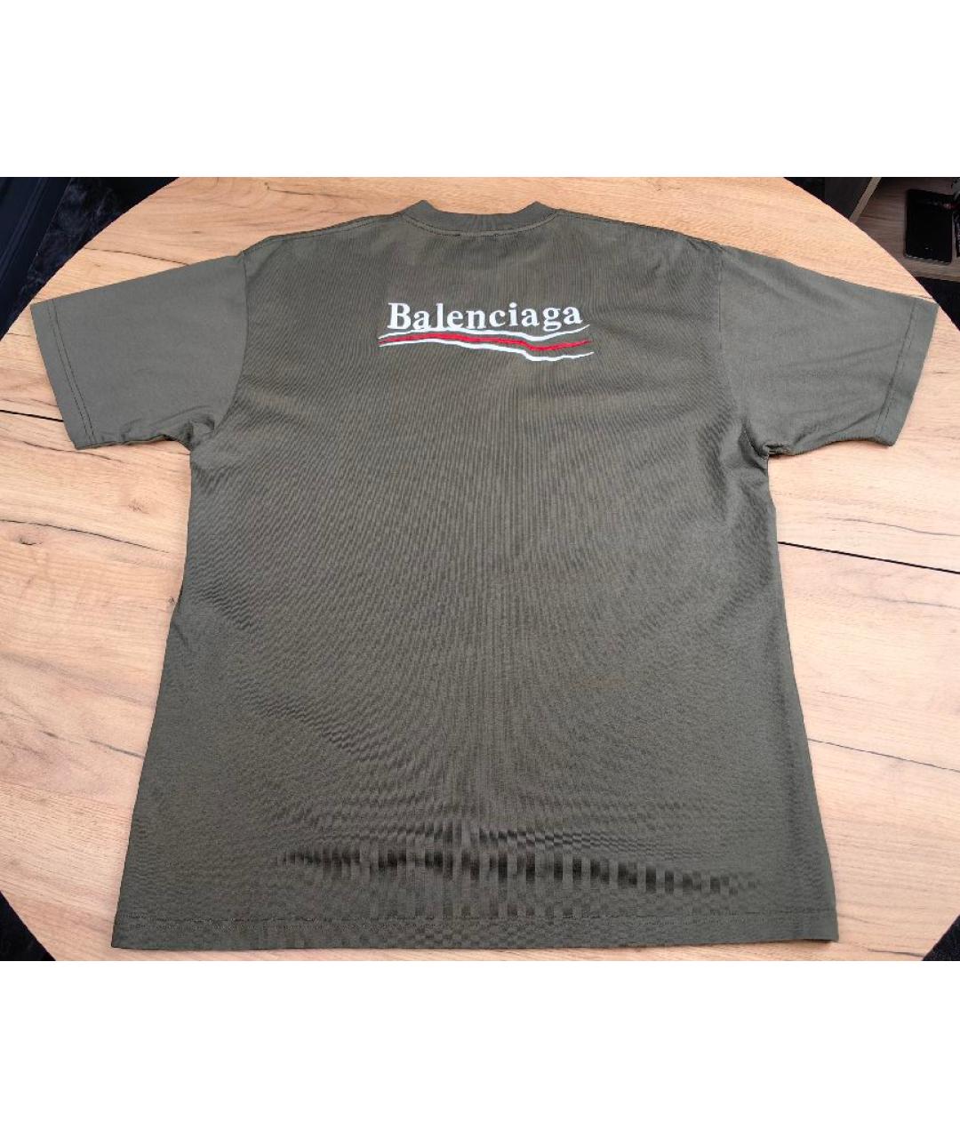 BALENCIAGA Хаки хлопковая футболка, фото 2