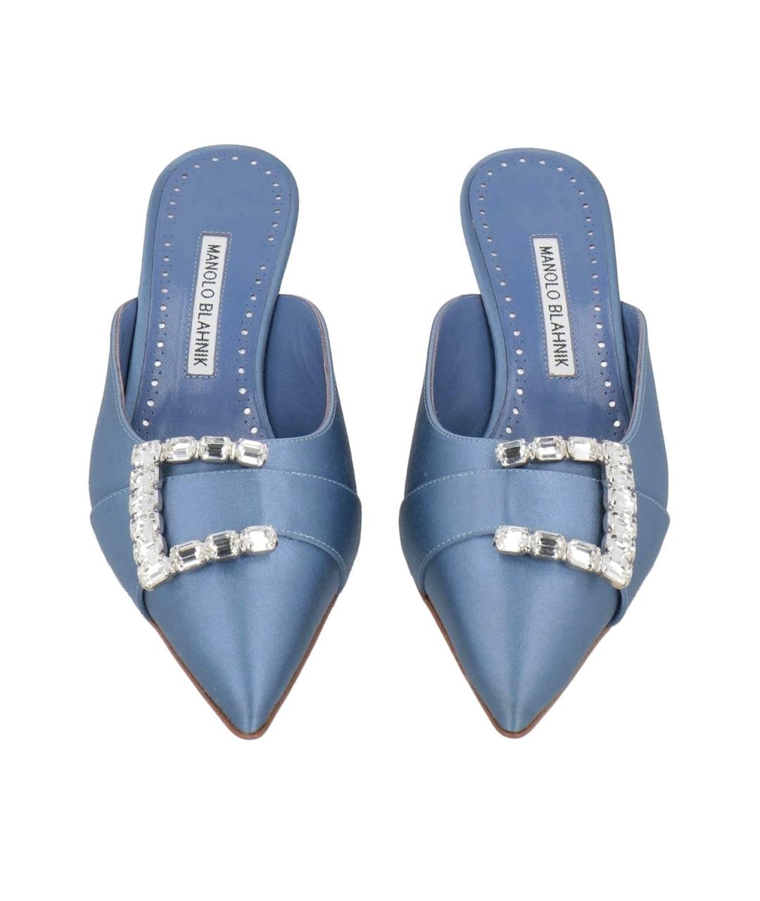 MANOLO BLAHNIK Голубые текстильные мюли, фото 3