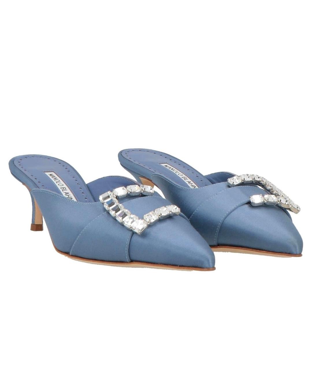 MANOLO BLAHNIK Голубые текстильные мюли, фото 2