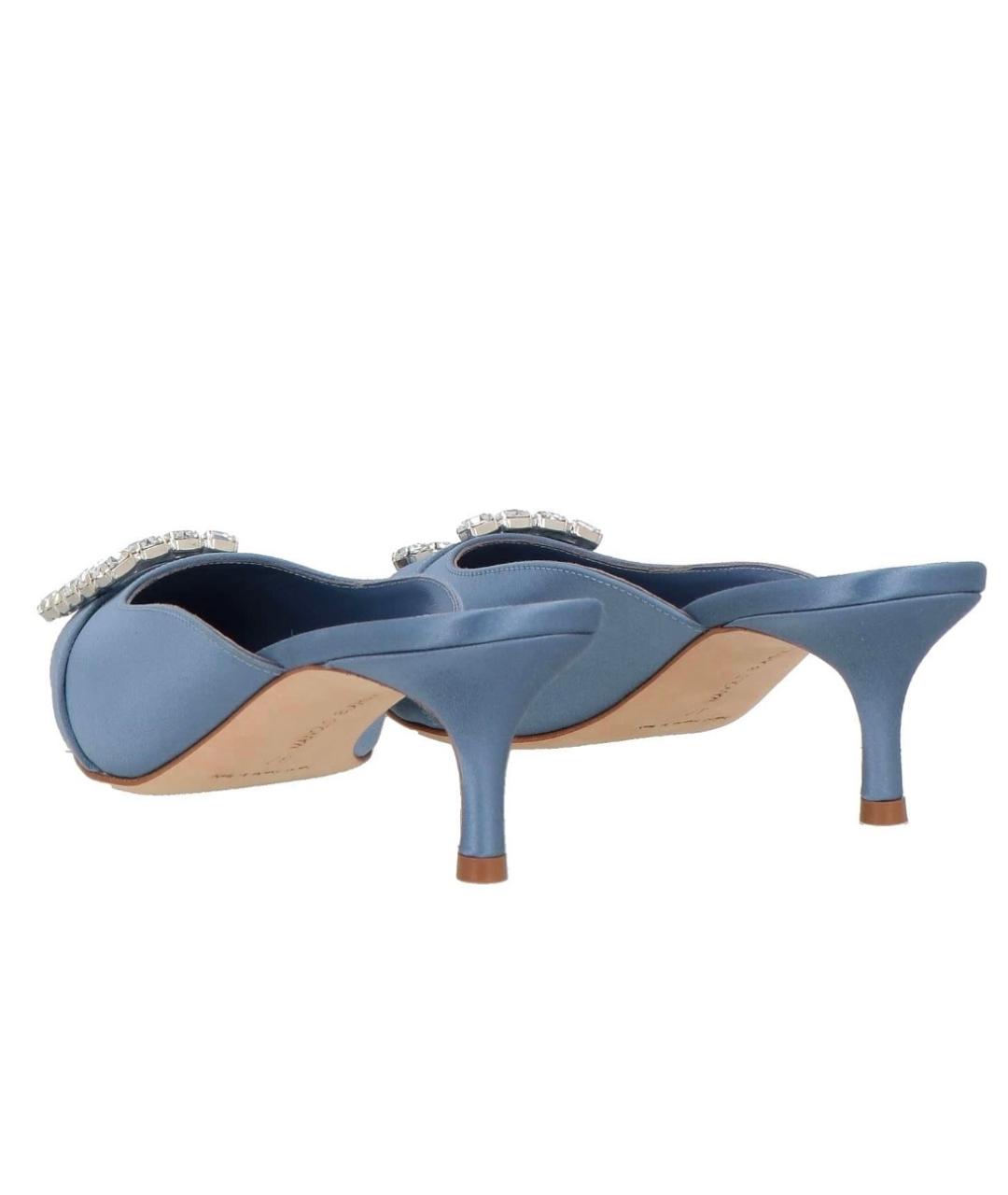 MANOLO BLAHNIK Голубые текстильные мюли, фото 4