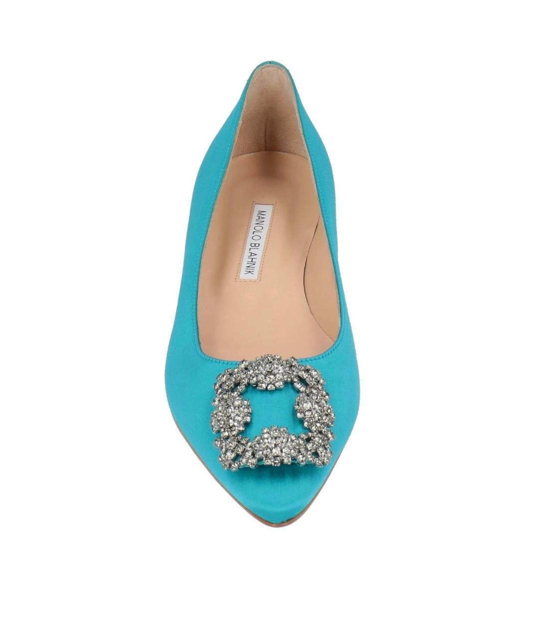 MANOLO BLAHNIK Бирюзовые текстильные балетки, фото 3