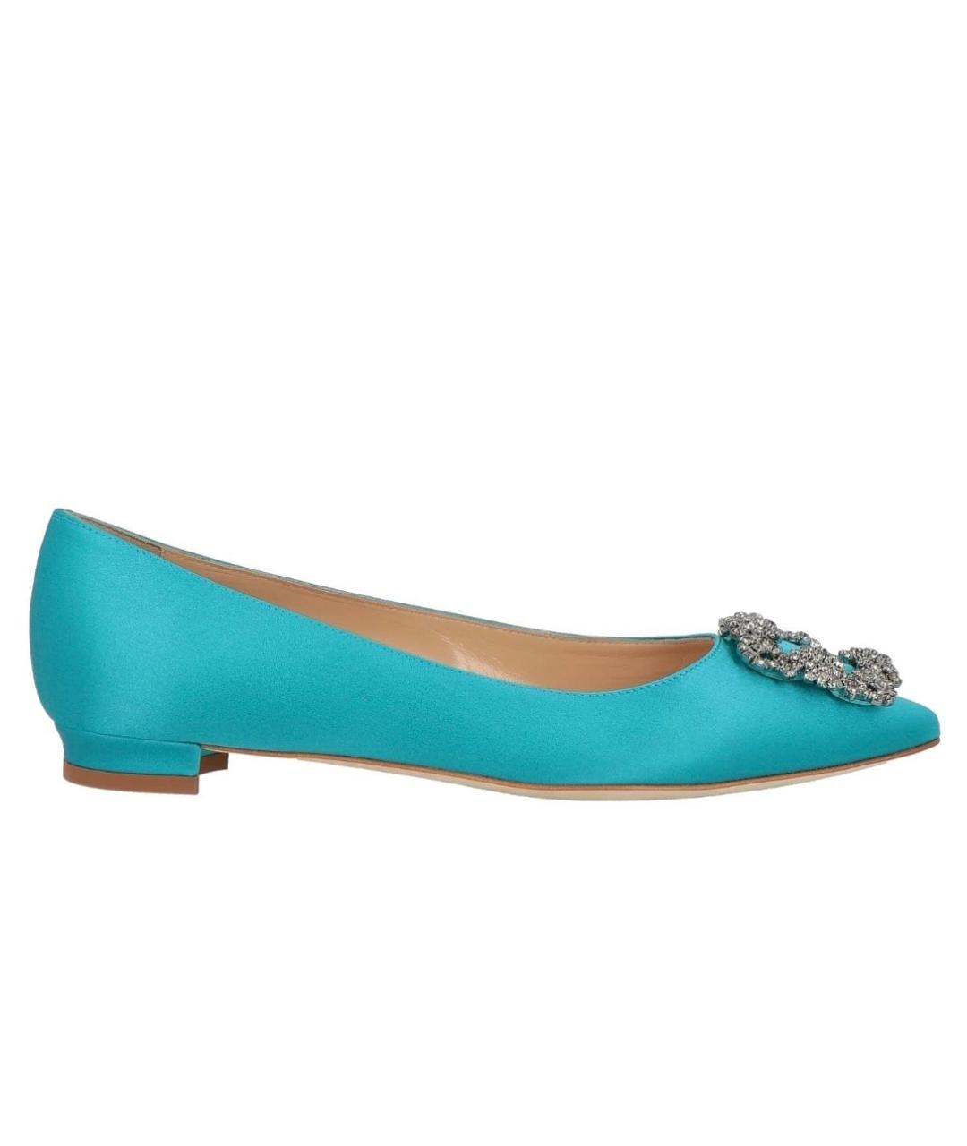 MANOLO BLAHNIK Бирюзовые текстильные балетки, фото 1