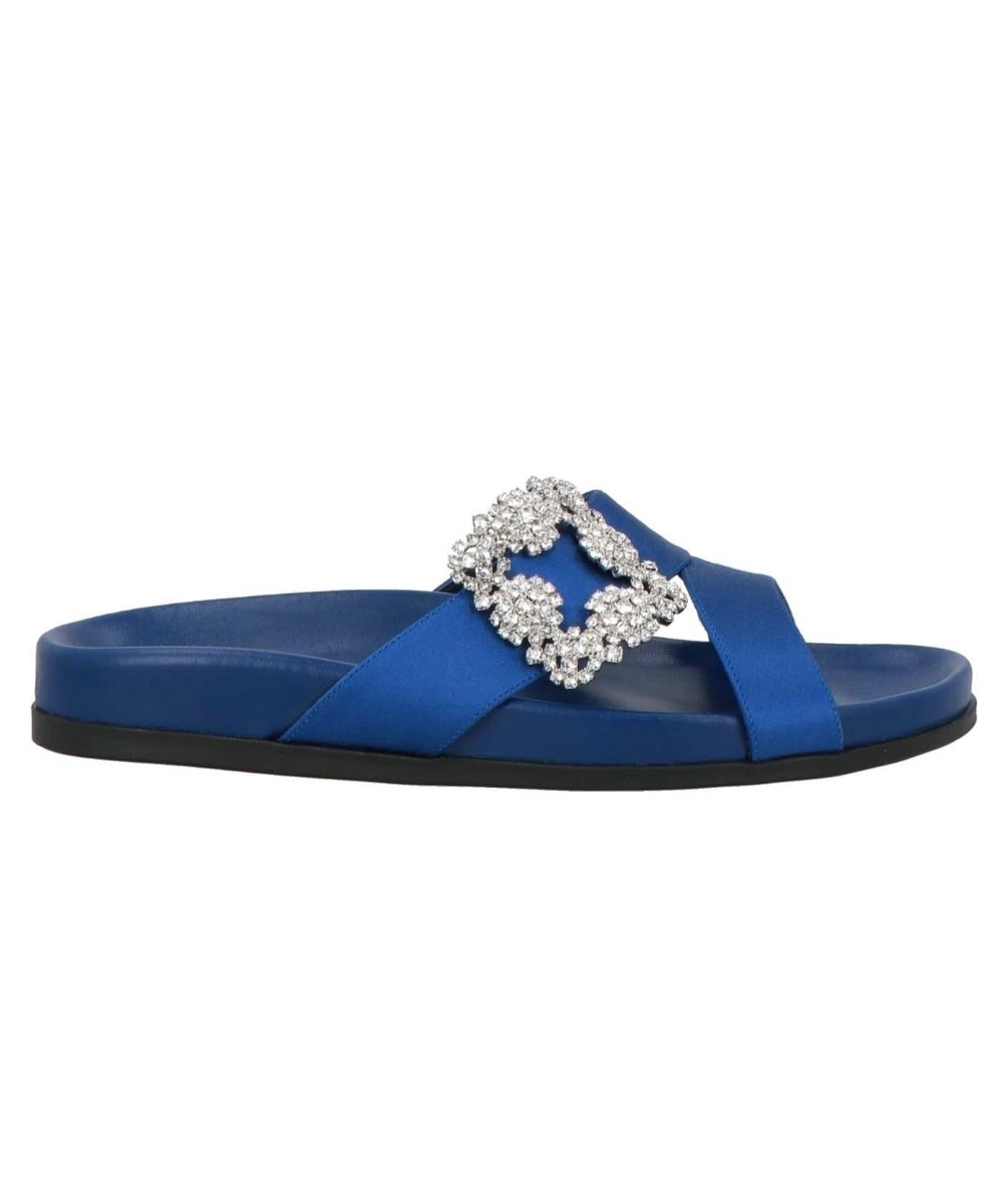 MANOLO BLAHNIK Синие текстильные шлепанцы, фото 1