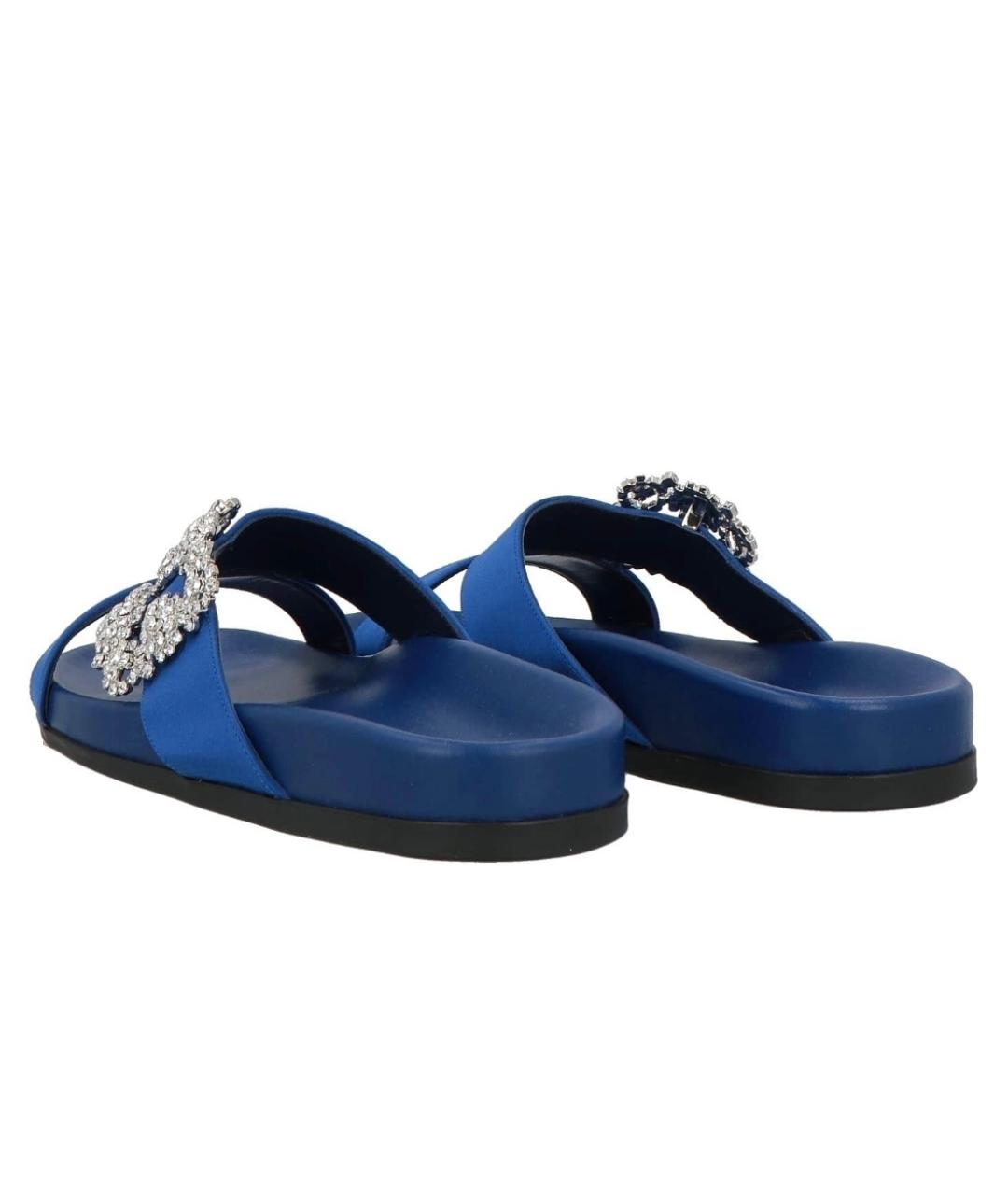 MANOLO BLAHNIK Синие текстильные шлепанцы, фото 4