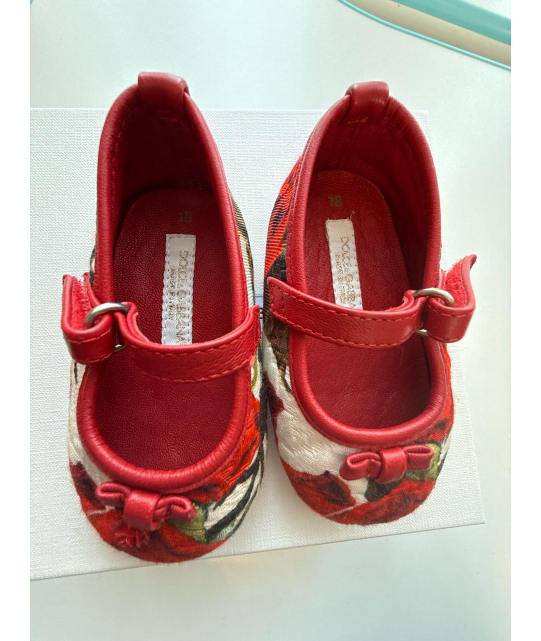 DOLCE & GABBANA KIDS Красные текстильные пинетки, фото 5