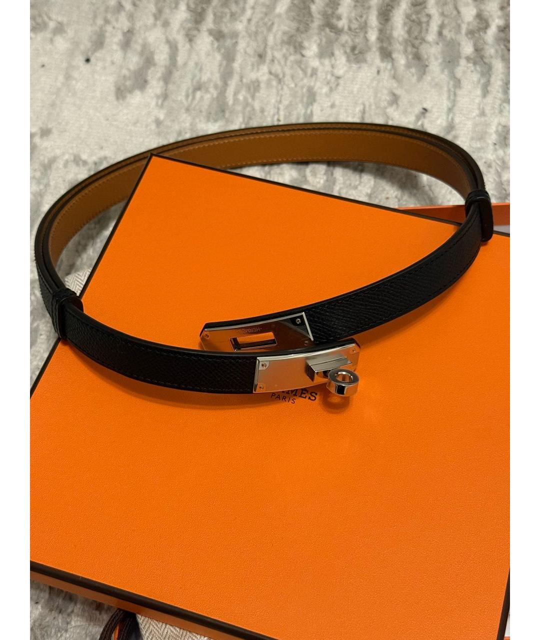 HERMES Черный кожаный ремень, фото 2