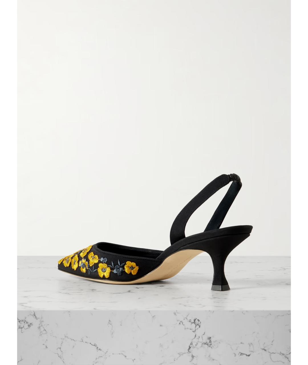 MANOLO BLAHNIK Черные текстильные лодочки на низком каблуке, фото 3