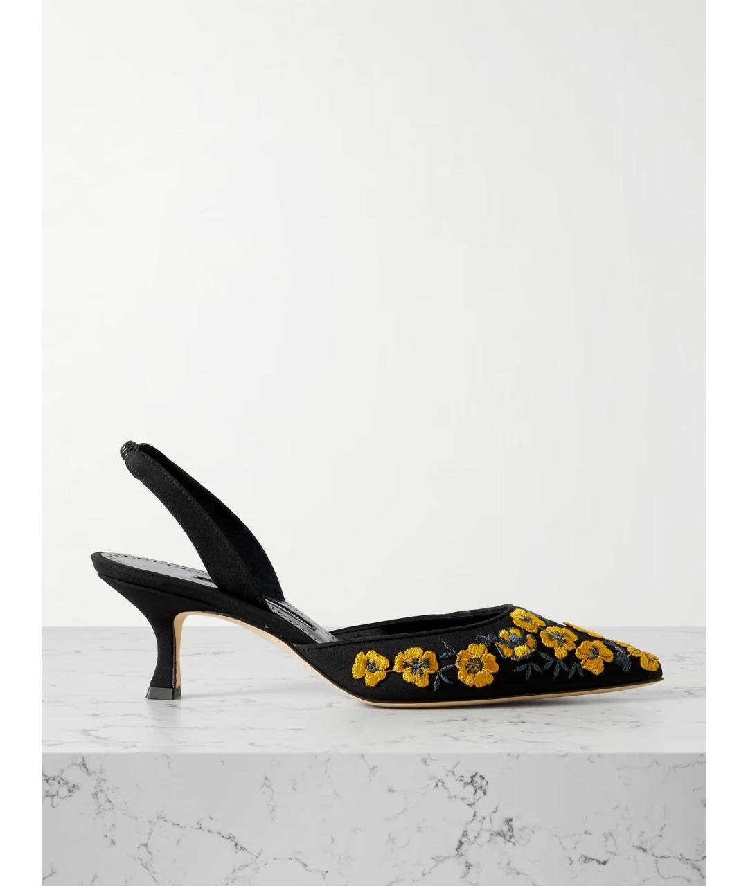 MANOLO BLAHNIK Черные текстильные лодочки на низком каблуке, фото 5