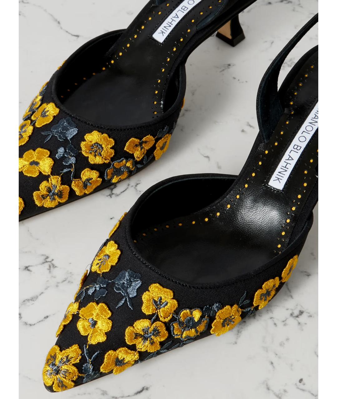 MANOLO BLAHNIK Черные текстильные лодочки на низком каблуке, фото 4