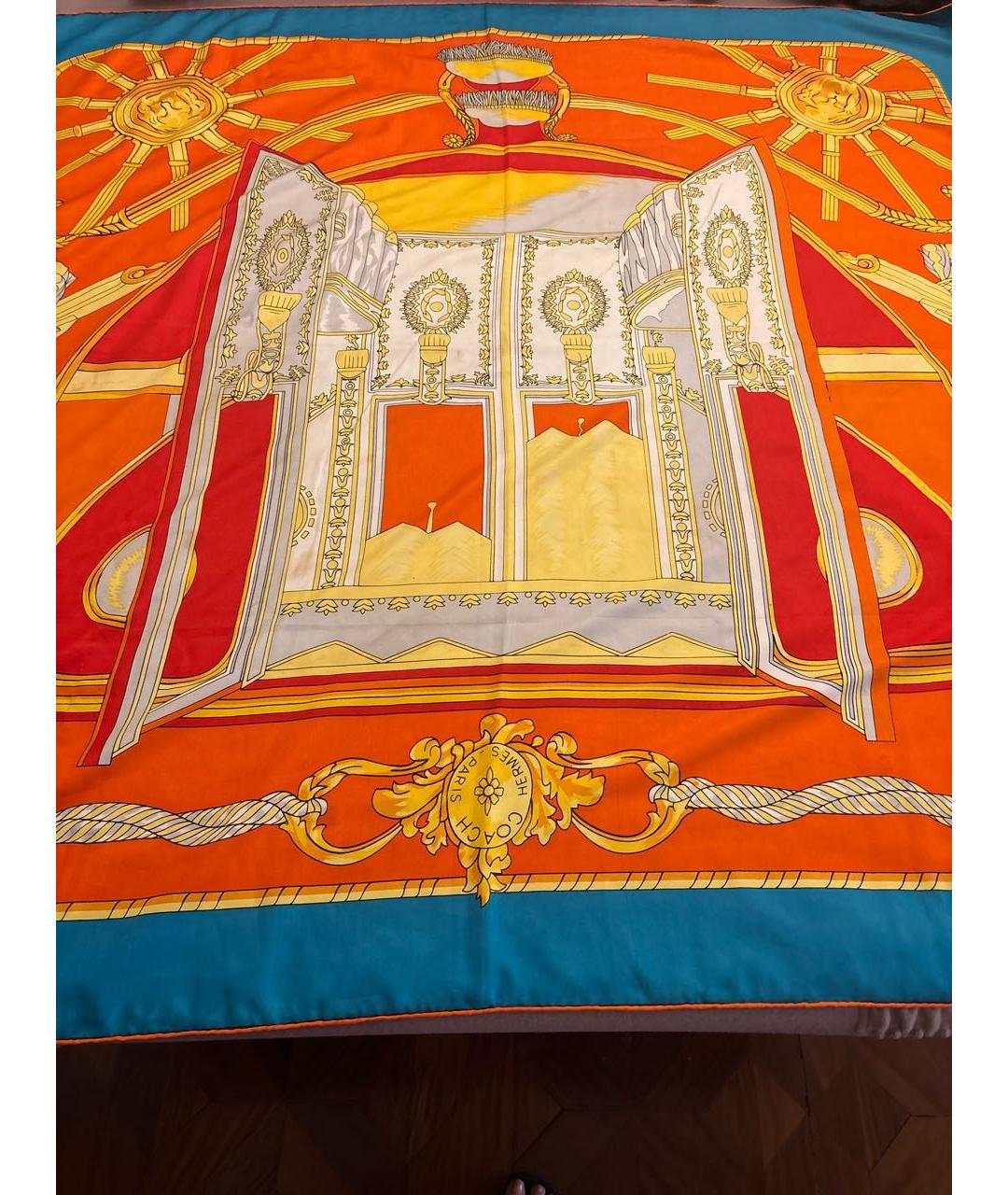 HERMES Оранжевый шелковый платок, фото 5