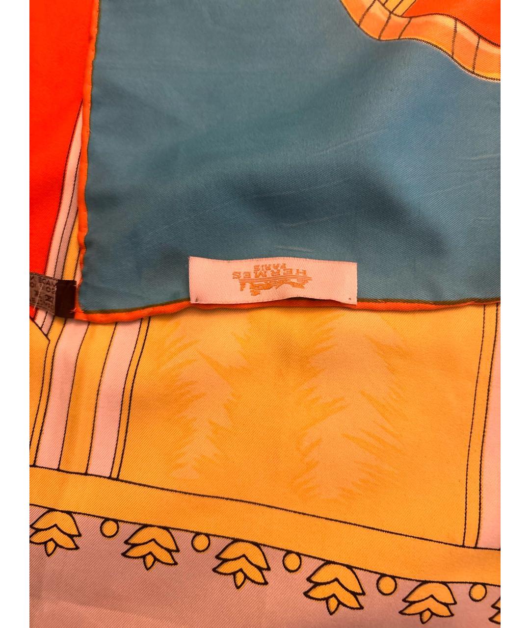 HERMES Оранжевый шелковый платок, фото 2