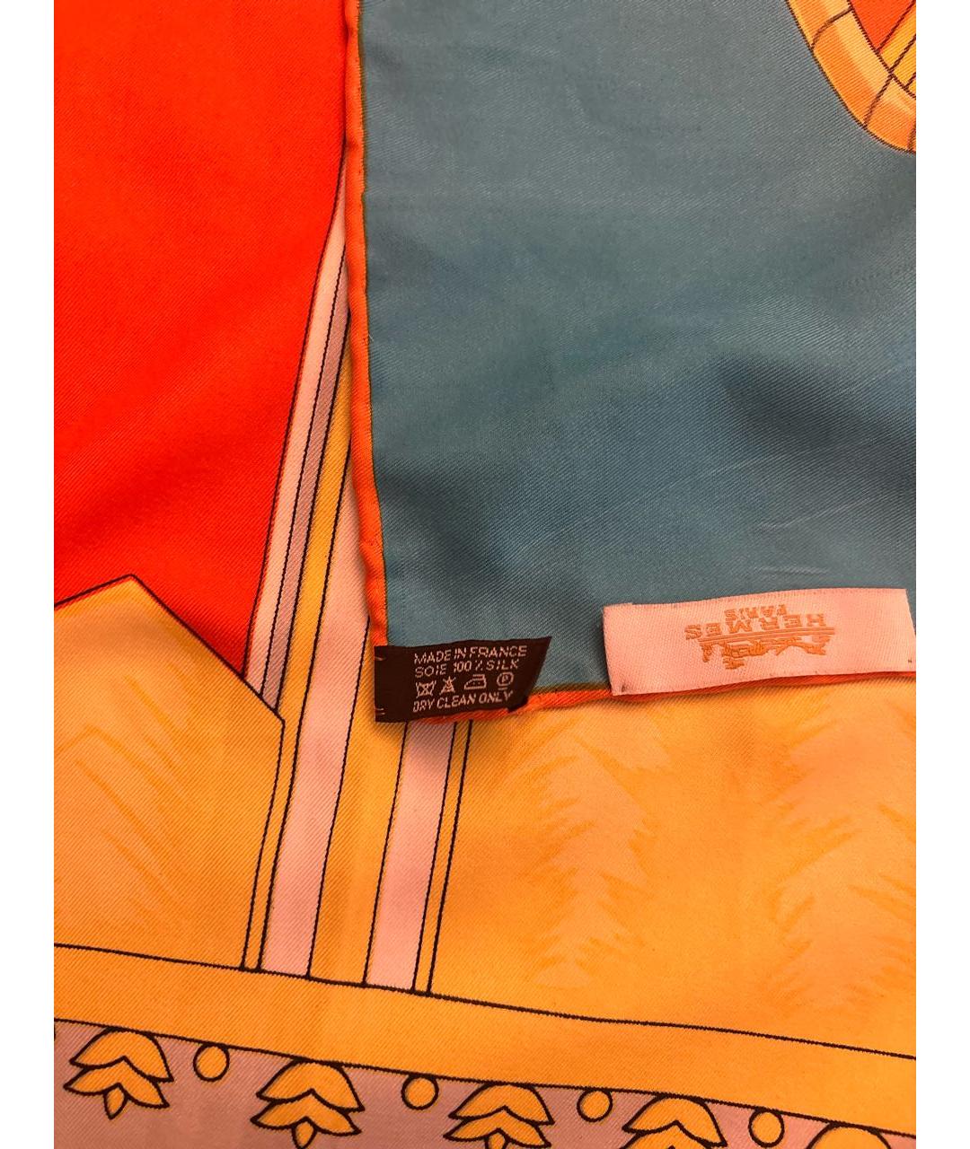 HERMES Оранжевый шелковый платок, фото 3