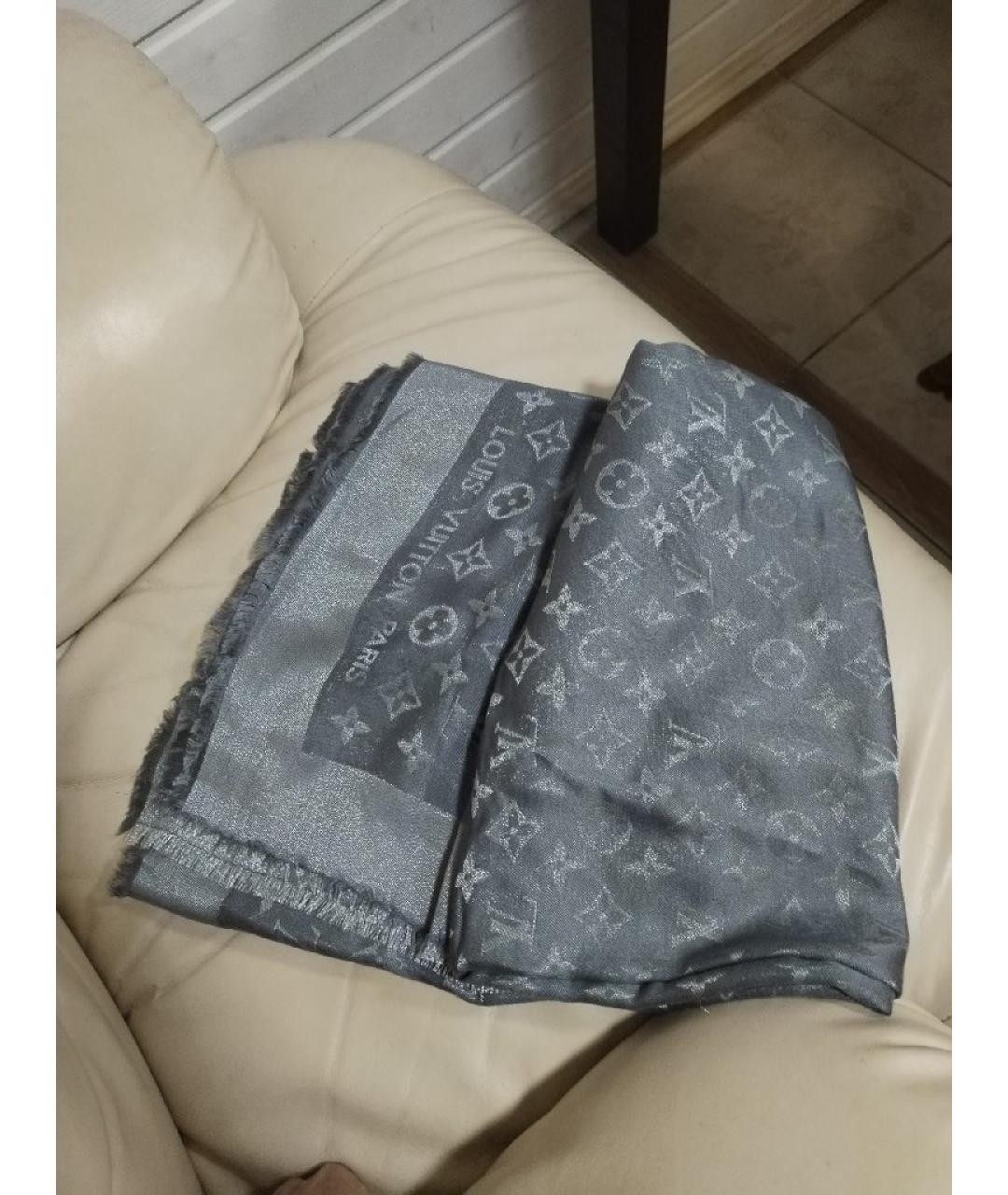 LOUIS VUITTON Серый шелковый платок, фото 2