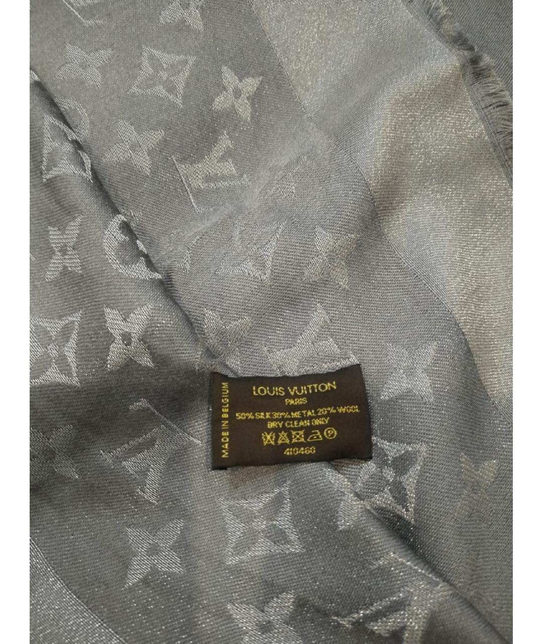 LOUIS VUITTON Серый шелковый платок, фото 5
