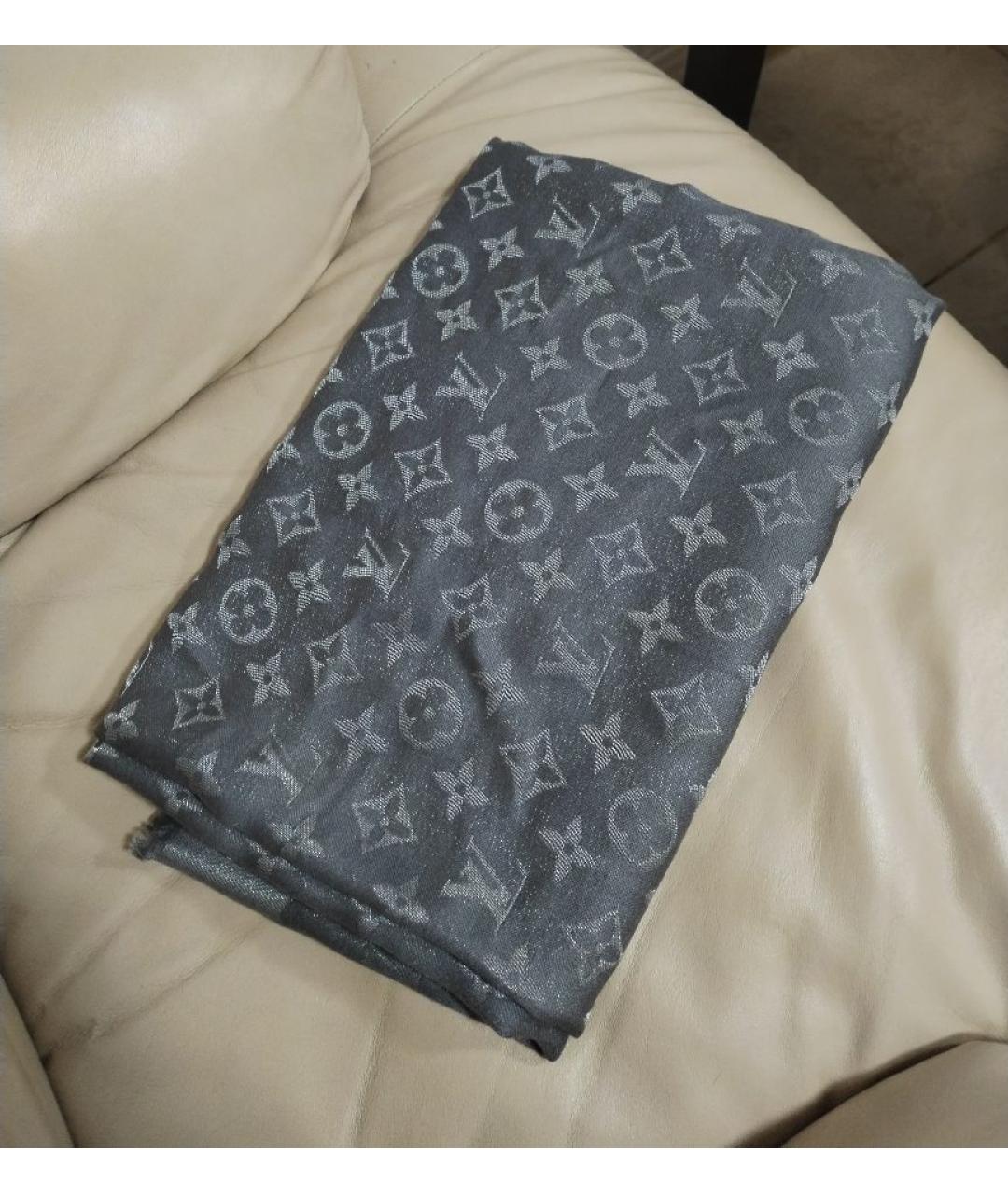 LOUIS VUITTON Серый шелковый платок, фото 7