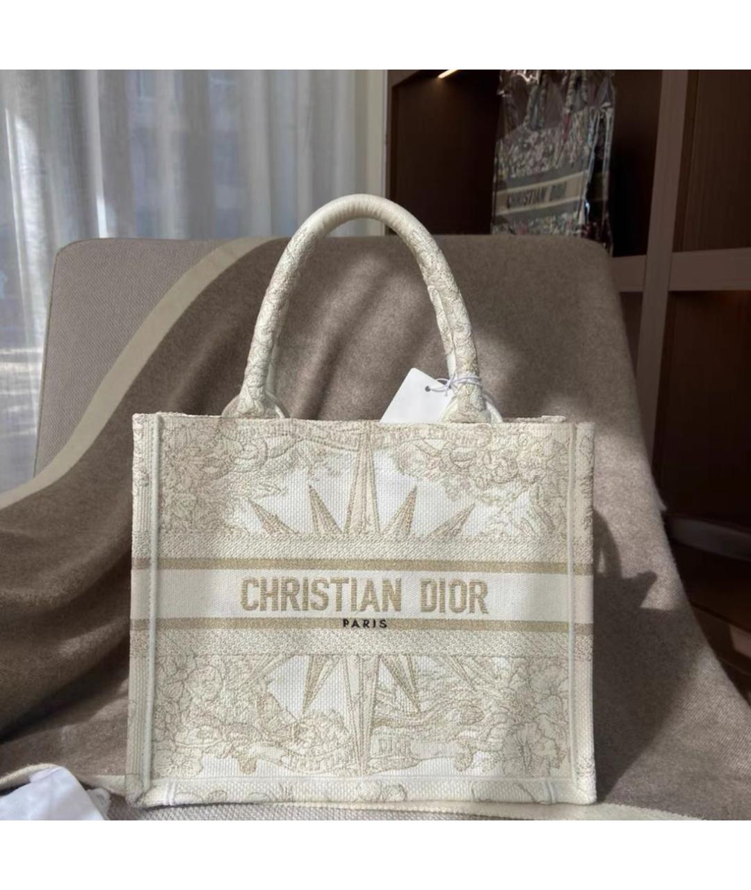 CHRISTIAN DIOR Бежевая жаккардовая сумка с короткими ручками, фото 2