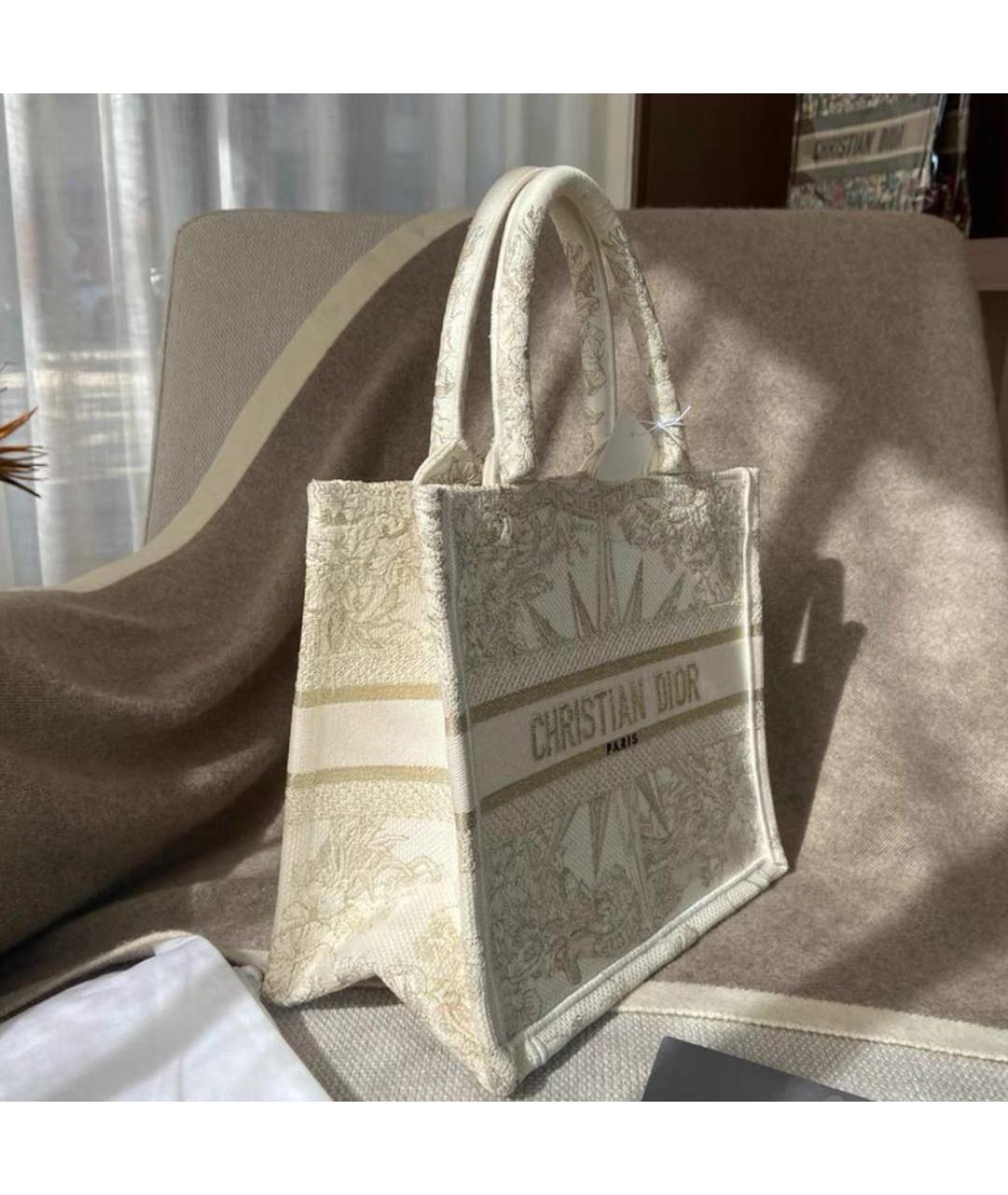 CHRISTIAN DIOR Бежевая жаккардовая сумка с короткими ручками, фото 3