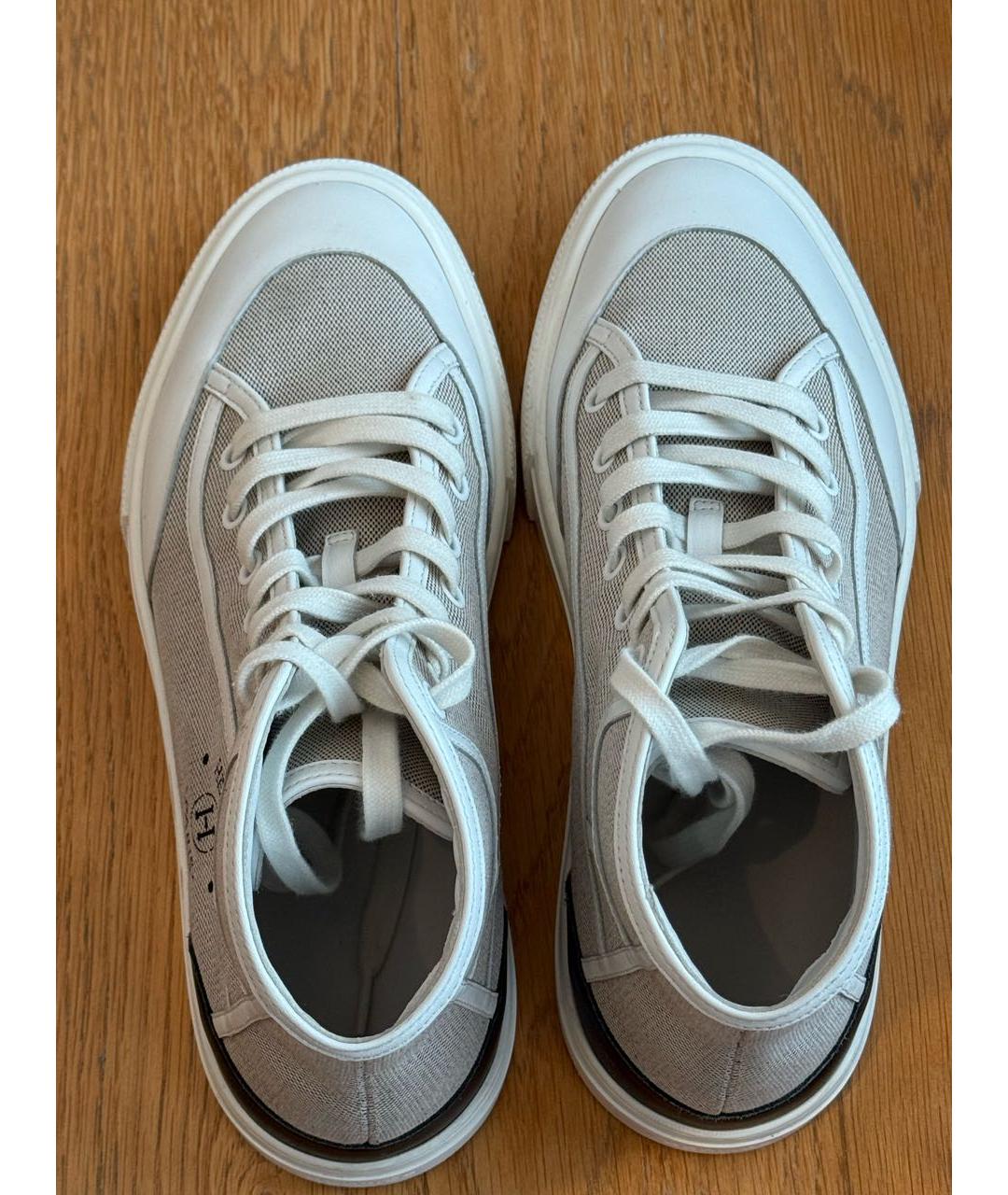 HERMES Бежевые текстильные кеды, фото 3