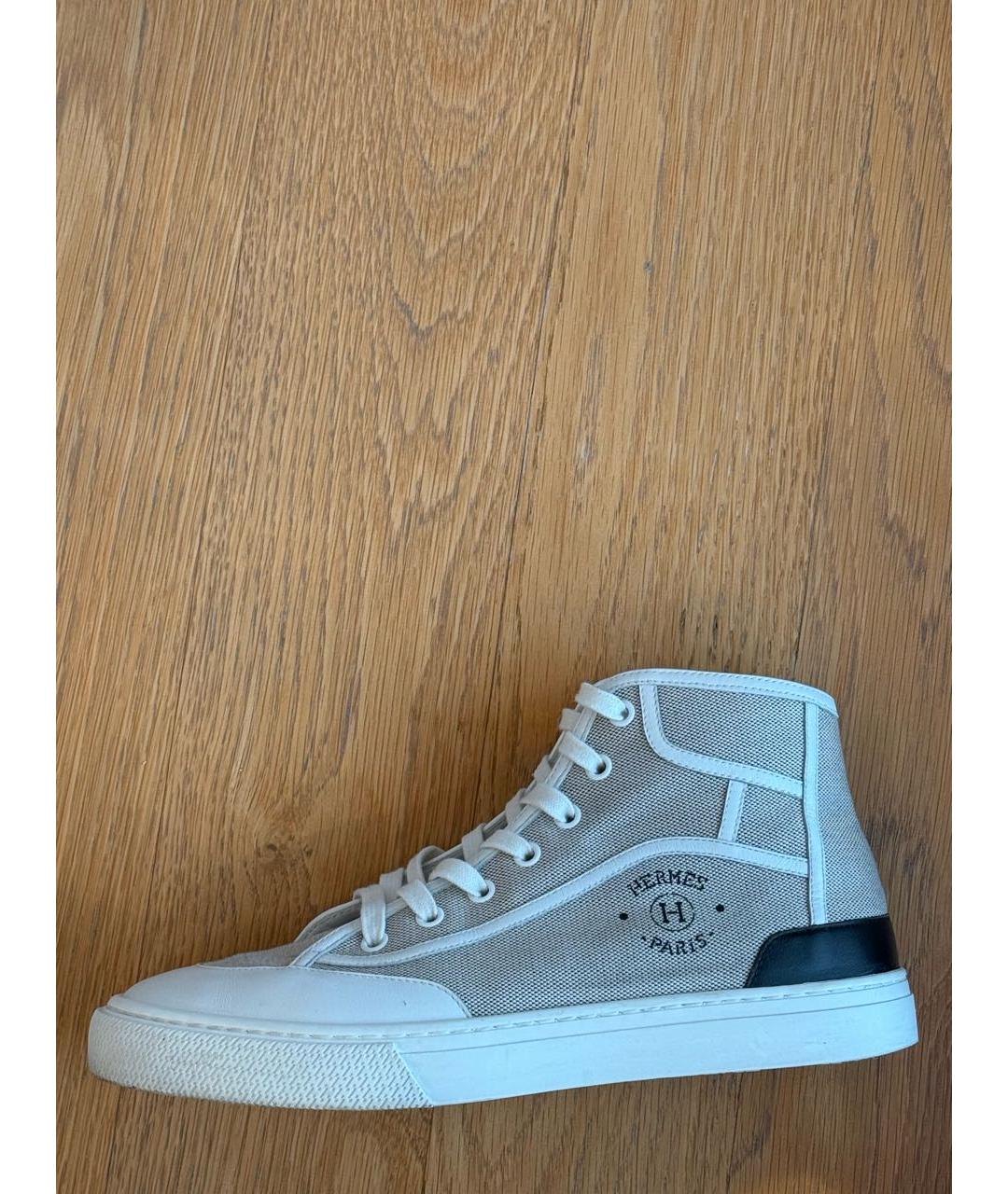 HERMES Бежевые текстильные кеды, фото 5